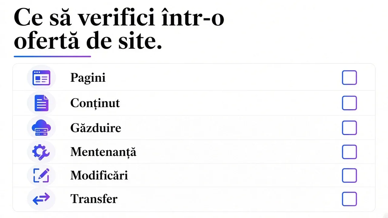 Listă cu elementele de verificat într-o ofertă de realizare site