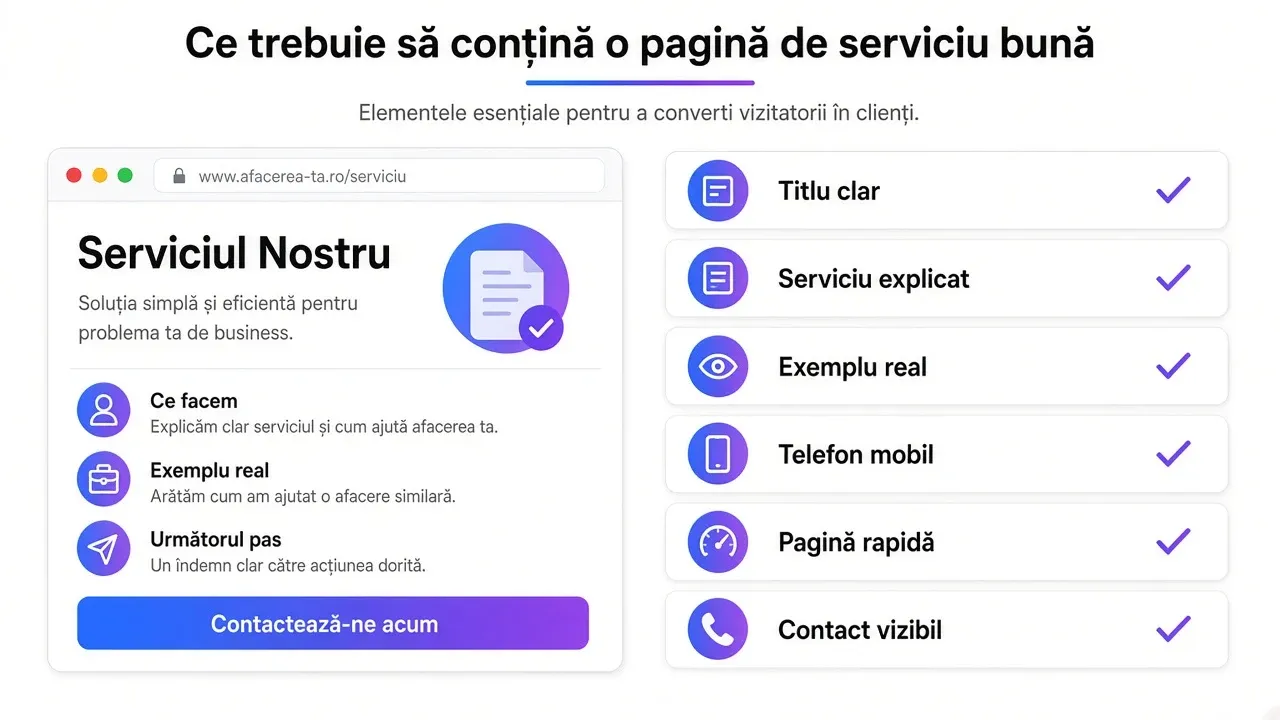 Elementele importante ale unei pagini de serviciu ușor de găsit și folosit