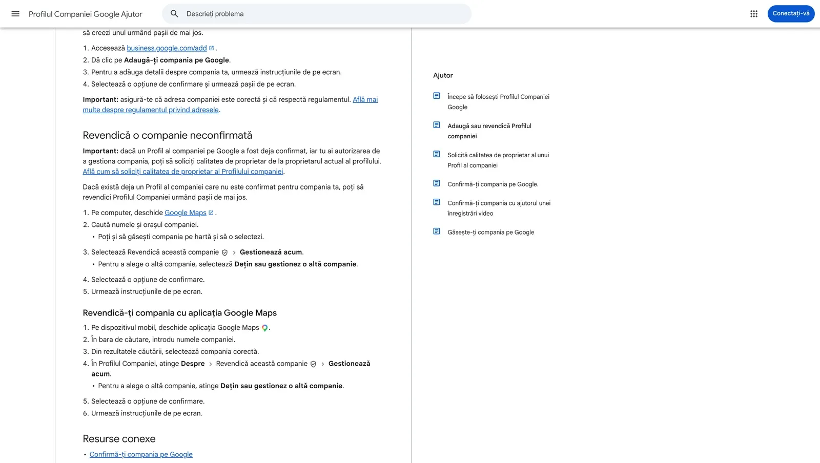 Pașii oficiali Google pentru adăugarea sau revendicarea Profilului Companiei