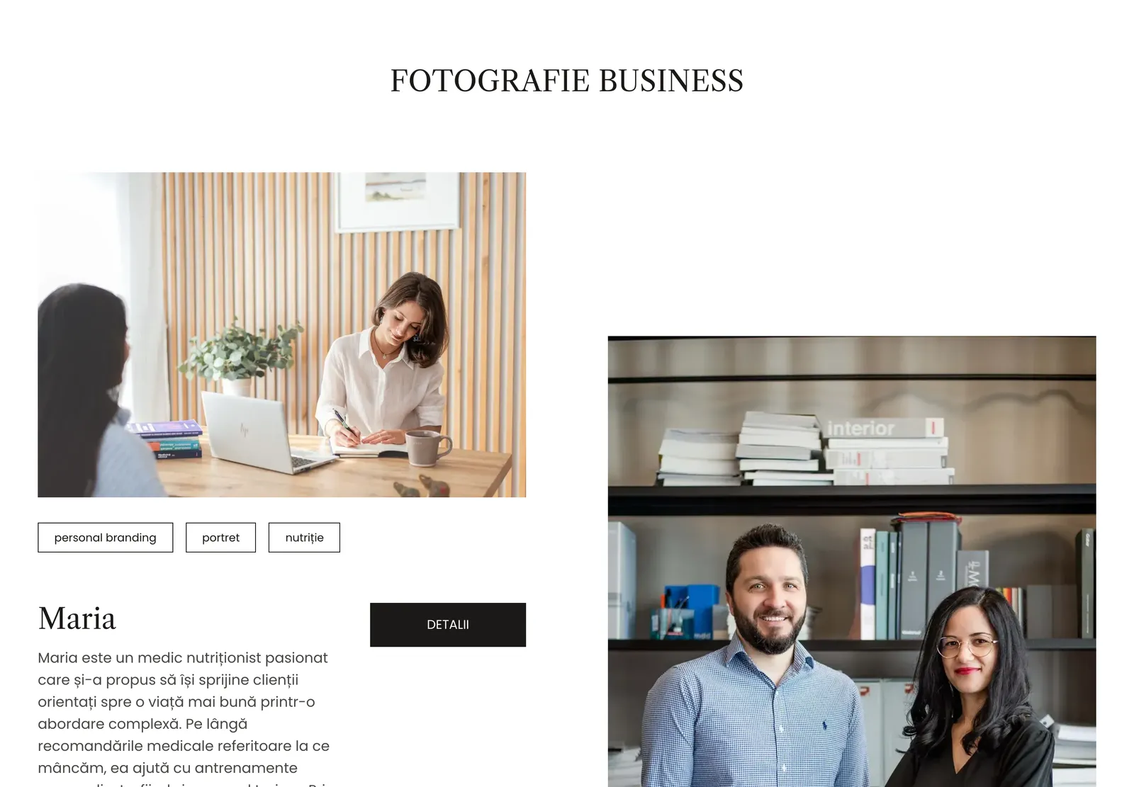 Pagina Fotografie business, cu proiectul Maria și portretul celor doi fondatori Cyscale