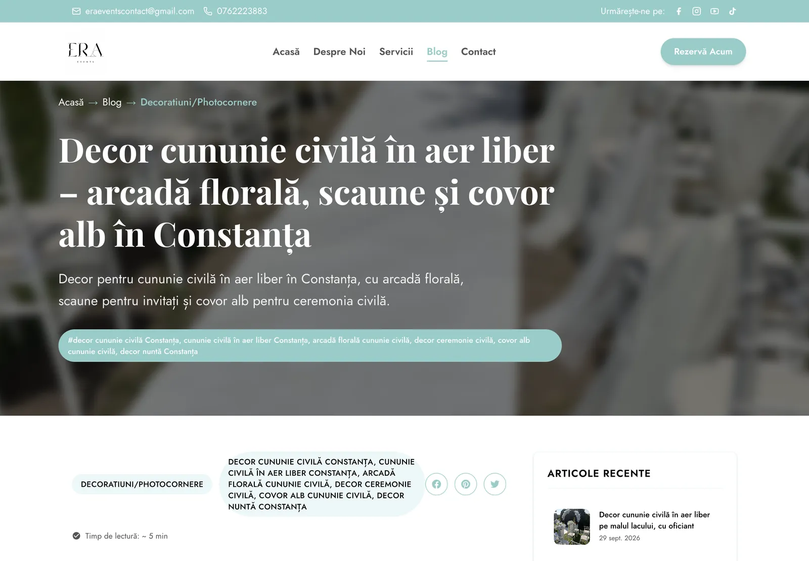 Începutul articolului despre un decor de cununie civilă în aer liber în Constanța, cu categoria Decorațiuni/Photocornere